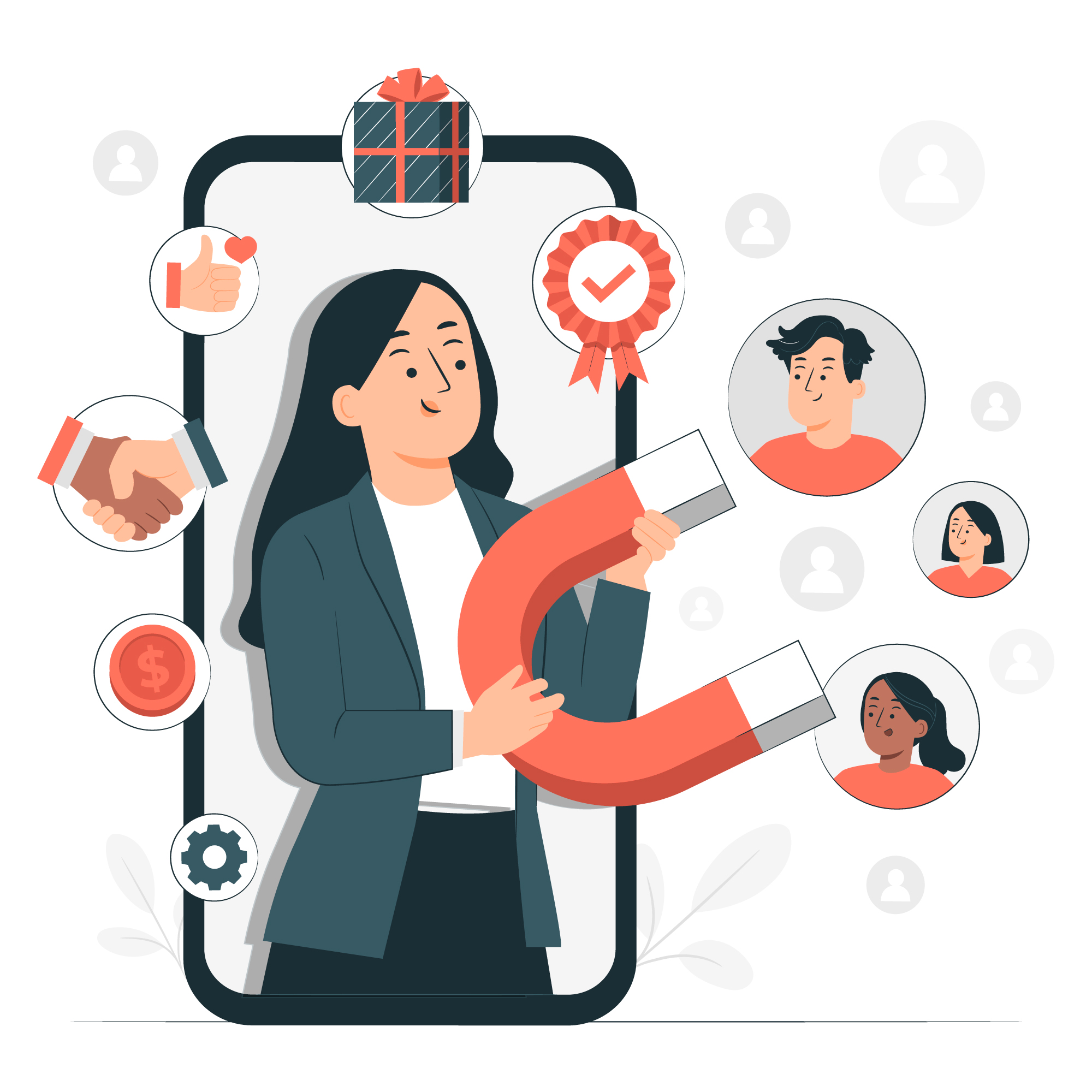 Acheter des likes Instagram Illustration symbolisant l'attraction de likes Instagram vers un profil influent.