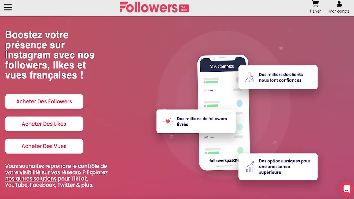 Page d'accueil FollowersPasCher