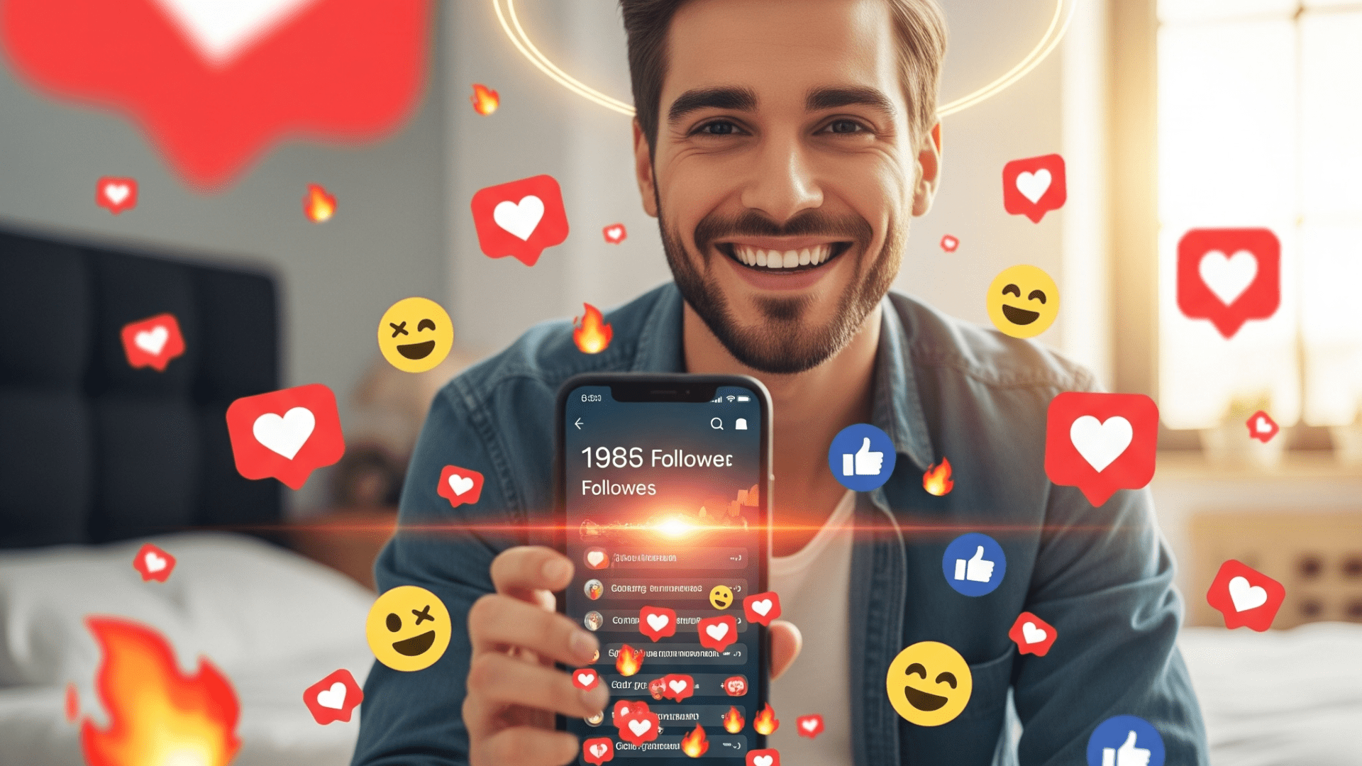 Influenceur heureux symbolisant la preuve sociale et le succès obtenus après l'achat d'abonnés Instagram.