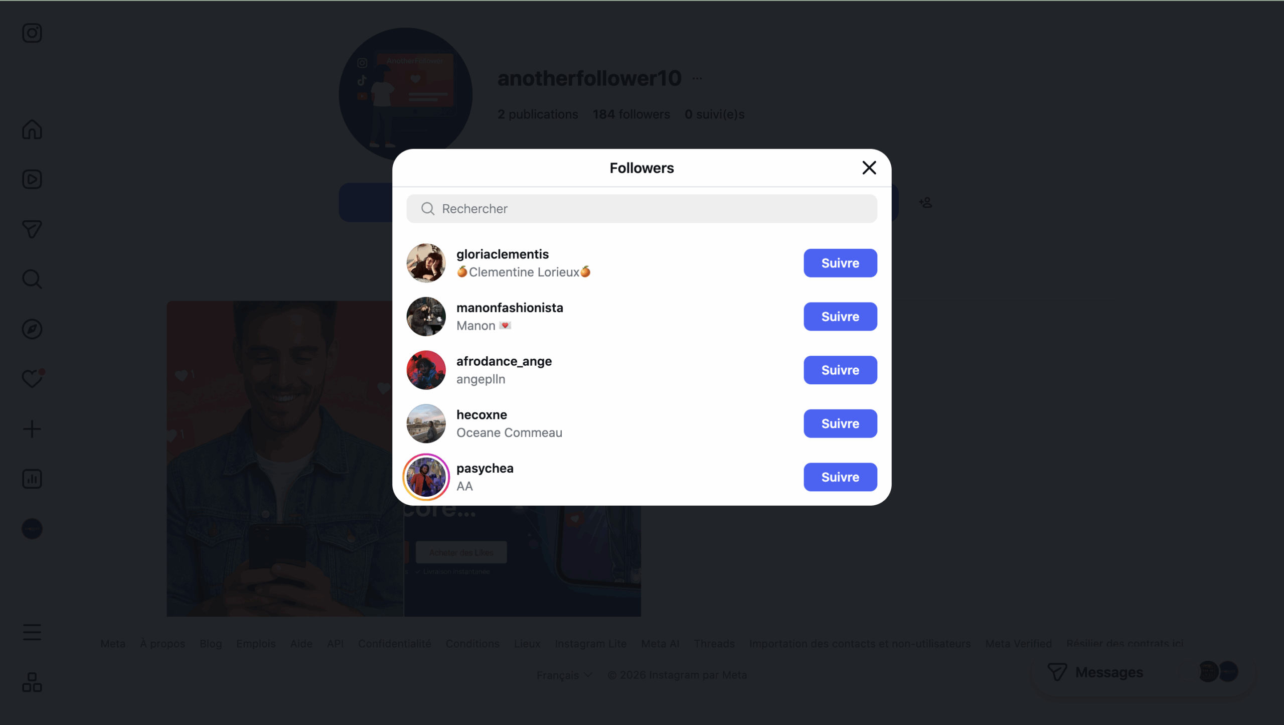Liste abonnés du compte témoin @anotherfollower10 - profils Instagram réels livrés par AnotherFollower