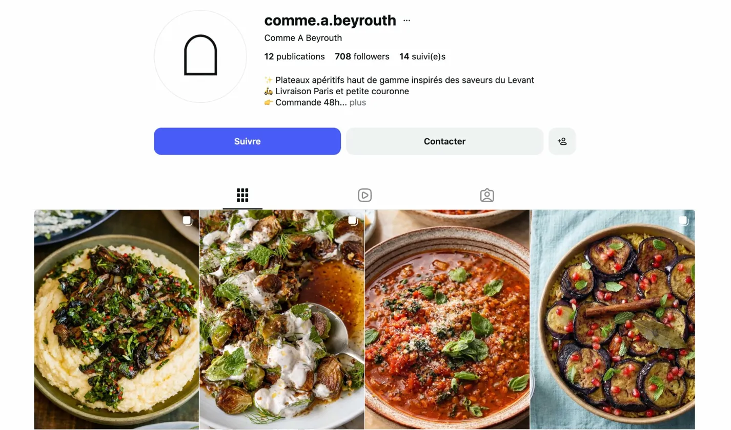 Compte Instagram @comme.a.beyrouth après achat de vrais abonnés — 708 followers