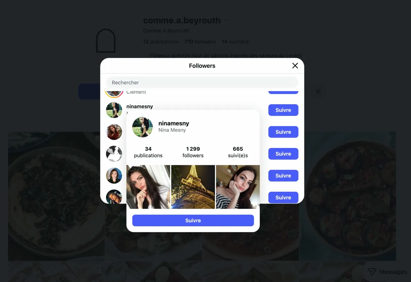 Profil Instagram authentique avec 1 299 followers et publications réelles