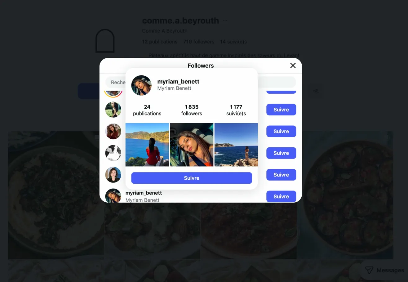 Vrai follower Instagram avec 1 835 abonnés et contenu personnel